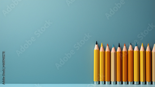Minimal background for online education concept. Launching pencil rocket on blue. generative ai