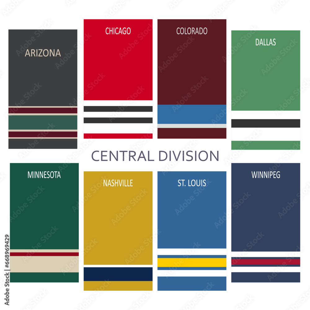 Canadian Division Color 3 Central division ice hockey teams uniform colors. Template for ...