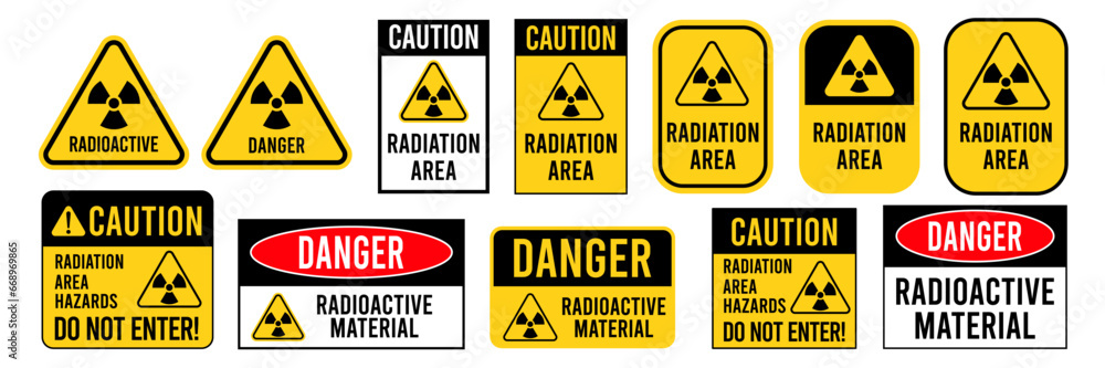 Set hazard danger yellow vector signs. Radiation sign, Biohazard sign, Toxic sign. Set hazard danger yellow vector signs. Radiation sign, Biohazard sign, Toxic sign.