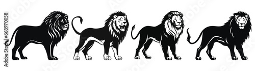 Set of Lion Full Body Black Color Vector Illustration