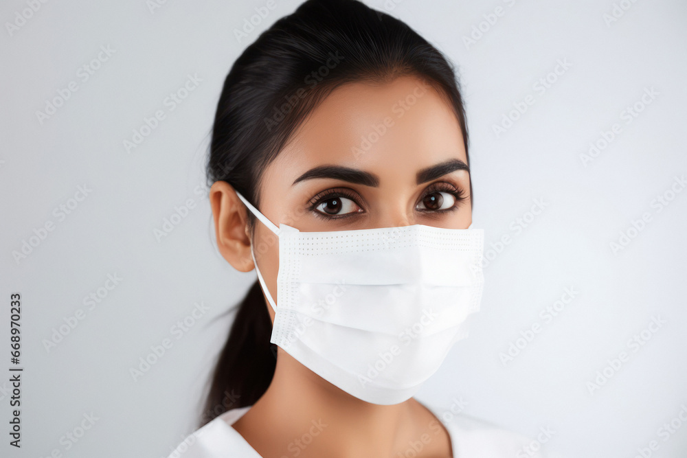 Young woman wearing face mask on white background. Young woman wearing face mask on white background.