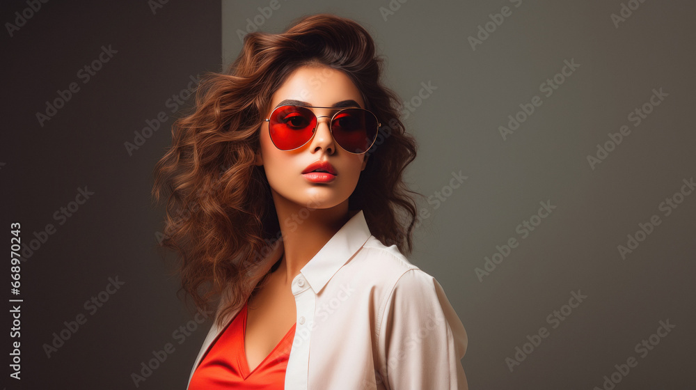 Young and beautiful stylish woman wearing sunglasses