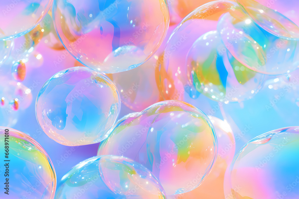 Seamless full-frame background and texture of colorful soap bubbles. Neural network generated image. Not based on any actual person or scene. Seamless full-frame background and texture of colorful soap bubbles. Neural network generated image. Not based on any actual person or scene.