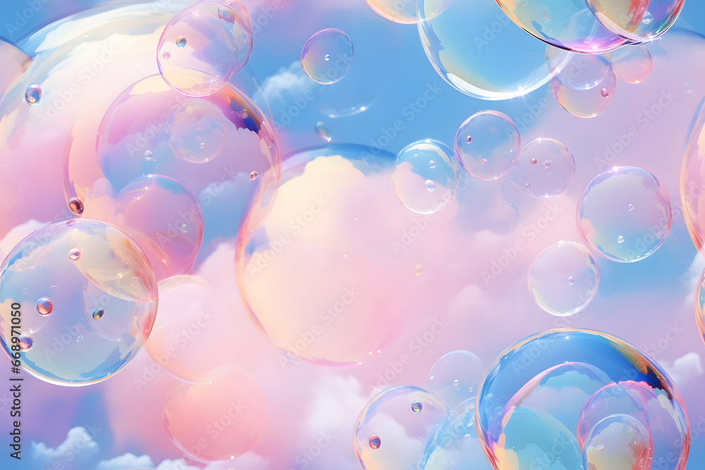 Seamless full-frame background and texture of colorful soap bubbles. Neural network generated image. Not based on any actual person or scene. Seamless full-frame background and texture of colorful soap bubbles. Neural network generated image. Not based on any actual person or scene.