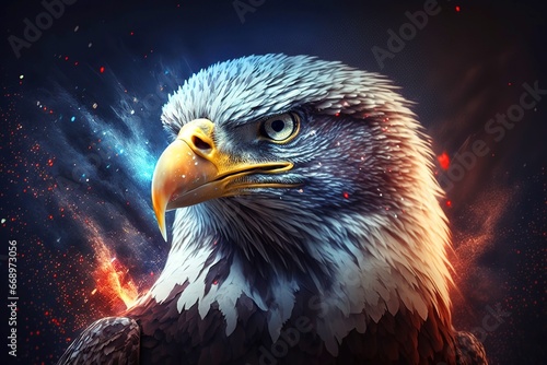 Eagle with USA Flags Firework Background