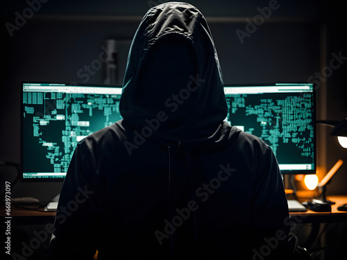 A hacker using digital codes