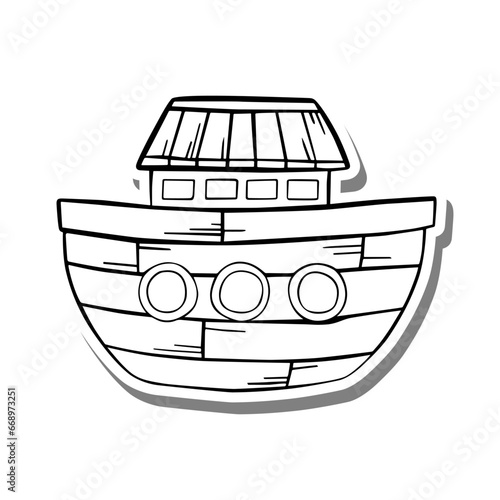 Cute Noah's Ark on white silhouette and gray shadow. Digital or printable sticker. Vector illustration for decorate logo, tattoo, card or any design.