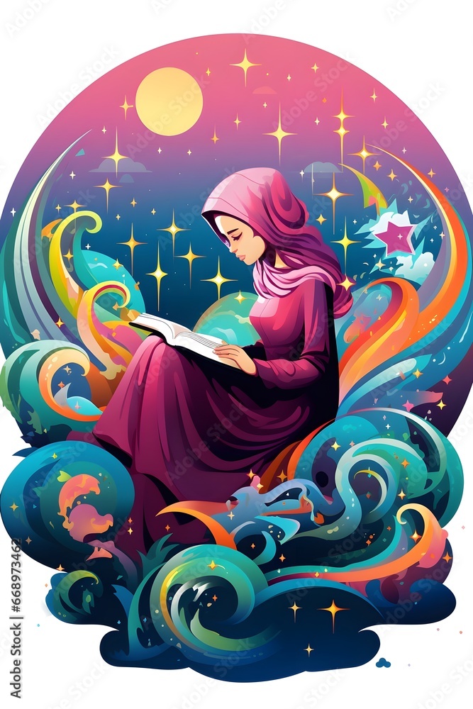 islamic people reading quran illustration poster islamic people reading quran illustration poster
