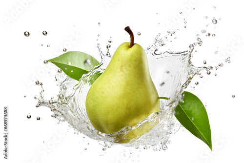 water splash with pear isolated on white background photo