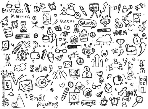 Hand drawn doodles business icon set