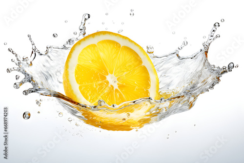 water splash with lemon isolated on white background
