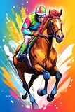 people riding horse with colorfull design for poster and social media template design