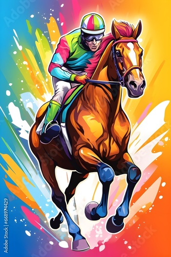 people riding horse with colorfull design for poster and social media template design © azone