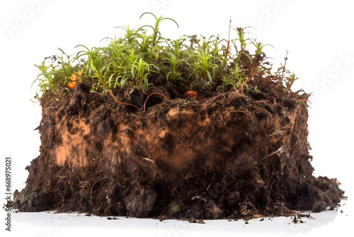 grass and soil, peat moss isolated on white background