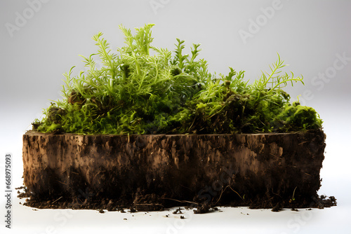 grass and soil, peat moss isolated on white background