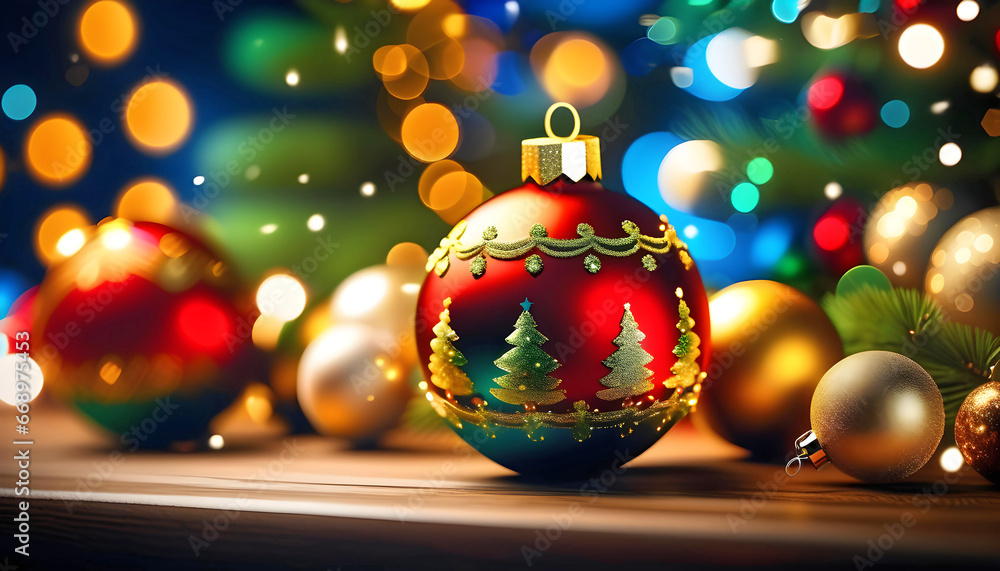 Fototapeta premium cute Christmas background with flowers, candles and bokeh, t-shirt print, creative illustration for design