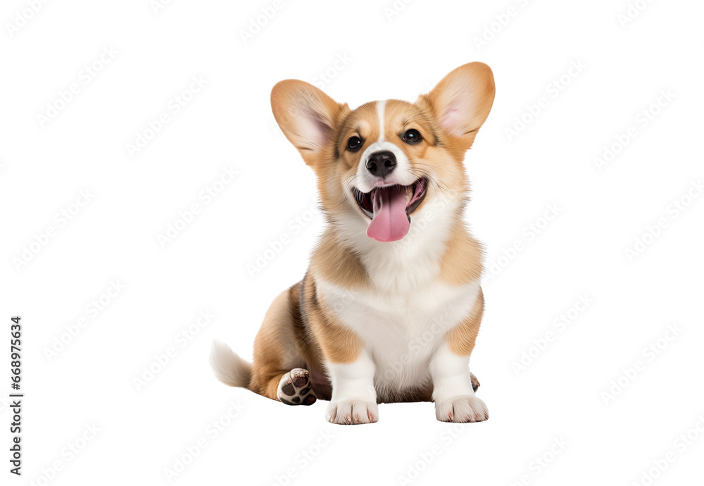 happy Puppy Welsh Corgi 14 Weeks old, dog winking, panting and sitting isolated on white happy Puppy Welsh Corgi 14 Weeks old, dog winking, panting and sitting isolated on white
