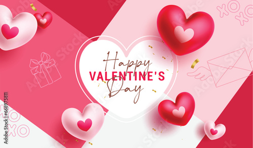 Happy valentine's day text vector template design. Valentine's day greeting typography in heart shape space for hearts day celebration. Vector illustration valentine invitation card. 
