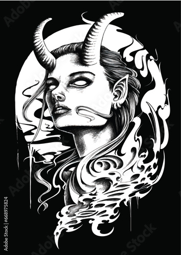 demon girl illustration, perfect artwork for t shirt design