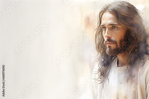 Portrait of Jesus Christ. Oil painting. AI generative