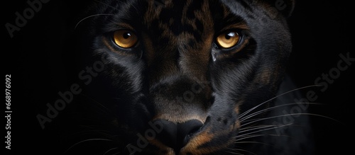Black panther head on black backdrop photo