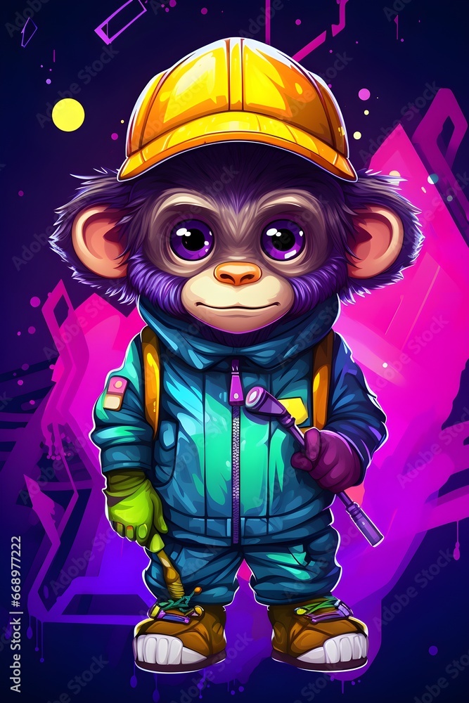 yberpunk monkey with colorful design for clothing mockup design