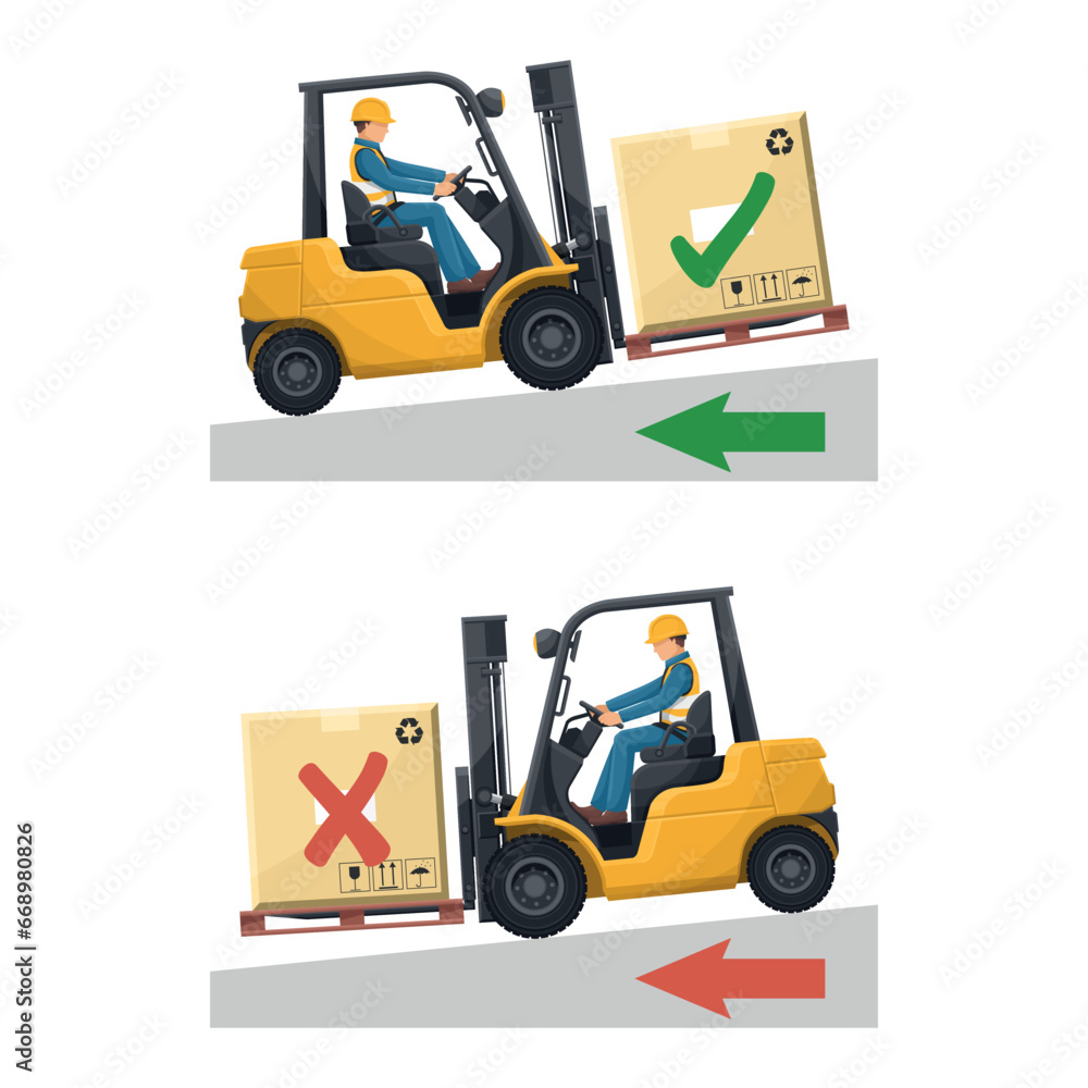 Use of forklifts on slopes. Go up and down slopes with the loaded