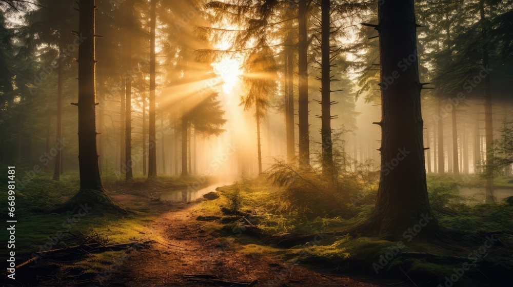 Naklejka premium sunrise in the forest