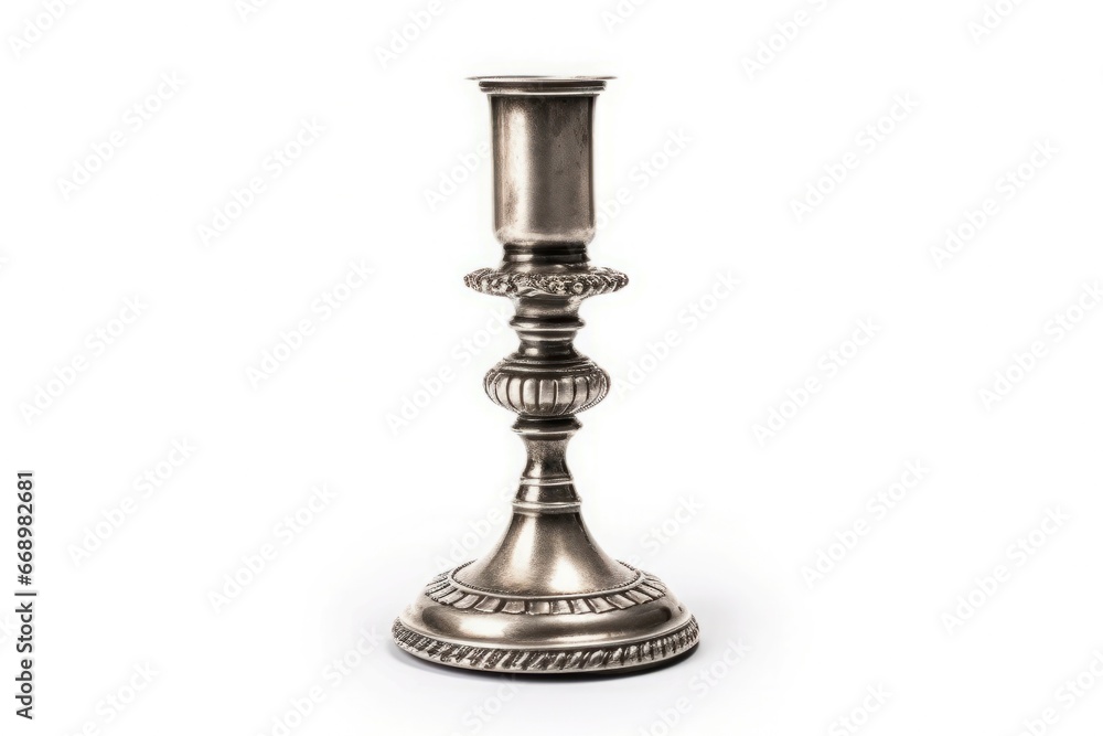Metal vintage candlestick isolated on white. Wax ancient design decor beauty. Generate Ai
