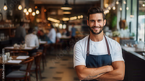 male chef crossing arms welcome customers