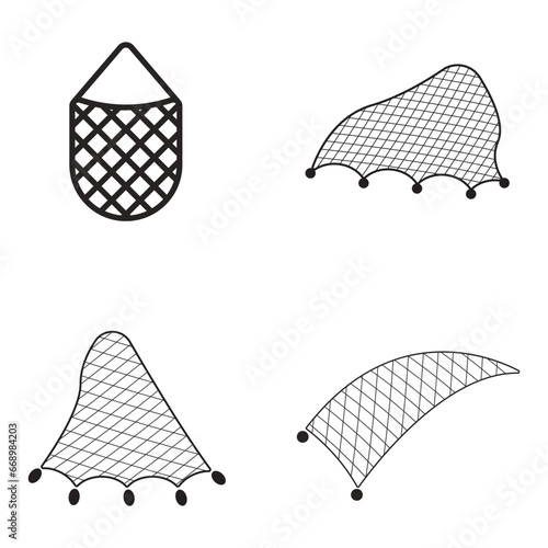 fishing net set icon vector