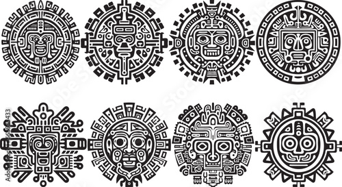 set of ancient Aztec totem pattern texture elements for design