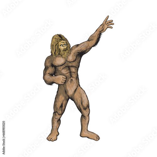 bigfoot appears all over the body, pointing upwards. Suitable for t-shirt or sticker designs
