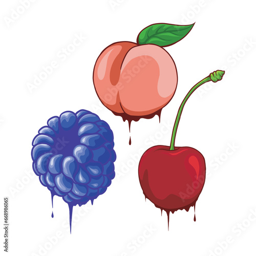 blue raspberry, peach, and cherry melts for stickers or icon