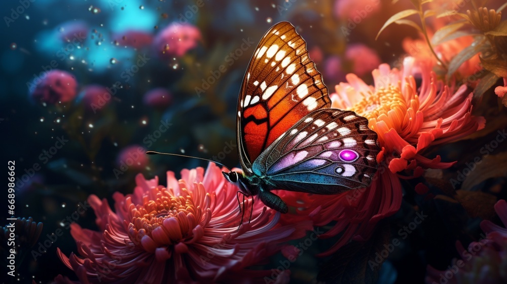 A butterfly perching delicately on a blooming flower, signaling the rebirth of nature.