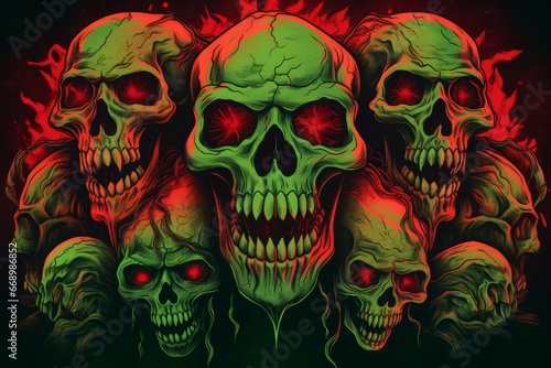 Skull creepy blood green demons. Fear dark head grunge. Generate Ai