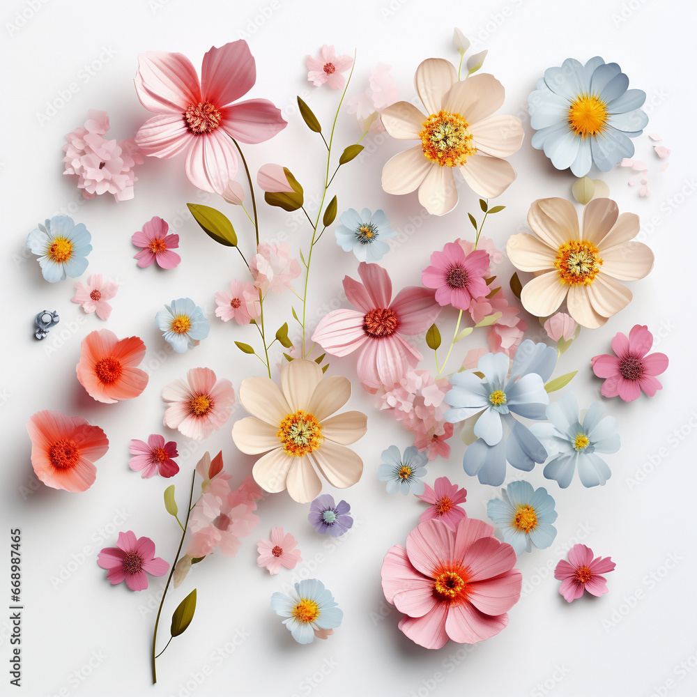 Beautiful small flower in different positions Isolated flowers. Top view Beautiful small flower in different positions Isolated flowers. Top view