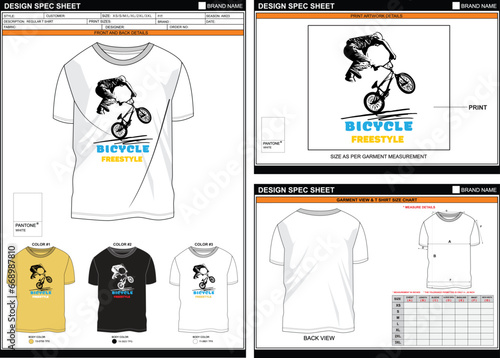 HOBBIES BICYCLE RIDING STREETWEAR VECTOR DIGITAL DTG DTF HEAT TRANSFER STICKER SUBLIMATION PRINT MEN BOYS REGULAR T SHIRT TECHPACK MEASUREMENT LAYOUT TEMPLATE DESIGN