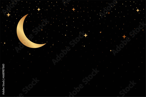 golden half moon and star in night sky
