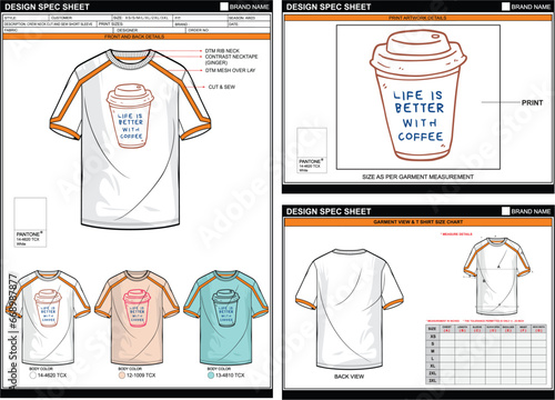 LIFE IS BETTER WITH COFFEE STREETWEAR VECTOR DIGITAL DTG DTF HEAT TRANSFER STICKER SUBLIMATION PRINT MEN BOYS CUT AND SEW SHORT SLEEVE T SHIRT TECHPACK MEASUREMENT LAYOUT TEMPLATE DESIGN