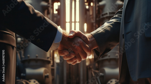 Sealing the Future: Firm Handshake Solidifying a Strategic Alliance in the Gas Power Industry, Setting the Course for Energetic Progress.