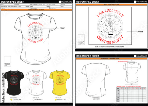 MOTIVE CREATING MYSELF PAINT STREETWEAR VECTOR DIGITAL DTG DTF HEAT TRANSFER STICKER SUBLIMATION PRINT WOMEN GIRL SHORT SLEEVE T SHIRT TECHPACK MEASUREMENT LAYOUT TEMPLATE DESIGN