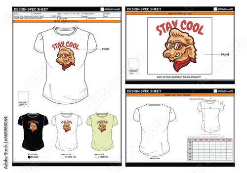  PET LOVE STAY COOL DOG STREETWEAR VECTOR DIGITAL DTG DTF HEAT TRANSFER STICKER SUBLIMATION PRINT WOMEN GIRL SHORT SLEEVE T SHIRT TECHPACK MEASUREMENT LAYOUT TEMPLATE DESIGN