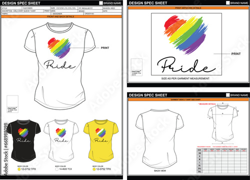 PRIDE PAINT STREETWEAR VECTOR DIGITAL DTG DTF HEAT TRANSFER STICKER SUBLIMATION PRINT WOMEN GIRL SHORT SLEEVE T SHIRT TECHPACK MEASUREMENT LAYOUT TEMPLATE DESIGN
