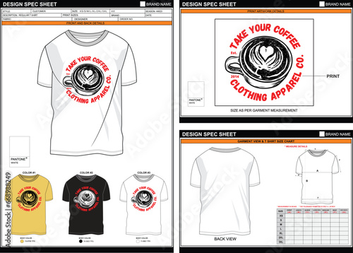 TAKE YOUR COFFEE STREETWEAR VECTOR DIGITAL DTG DTF HEAT TRANSFER STICKER SUBLIMATION PRINT MEN BOYS REGULAR T SHIRT TECHPACK MEASUREMENT LAYOUT TEMPLATE DESIGN