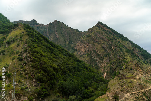 Caucasian mountain. Dagestan. Trees  rocks  mountains  view of the green mountains. Beautiful summer landscape.