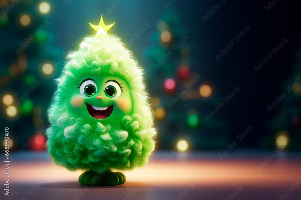 Cute green Christmas tree as a character. Mockup. Cute green Christmas tree as a character. Mockup.