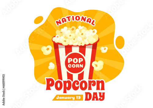 National Popcorn Day Vector Illustration on January 19th with a Big Box Popcorns to Poster or Banner in Flat Cartoon Background Design