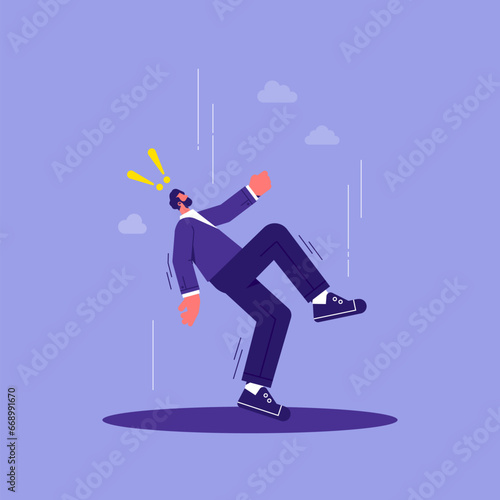 Failure or mistake, problem or risk from crisis or recession concept, danger or business accident, trouble, businessman fall down into the hole