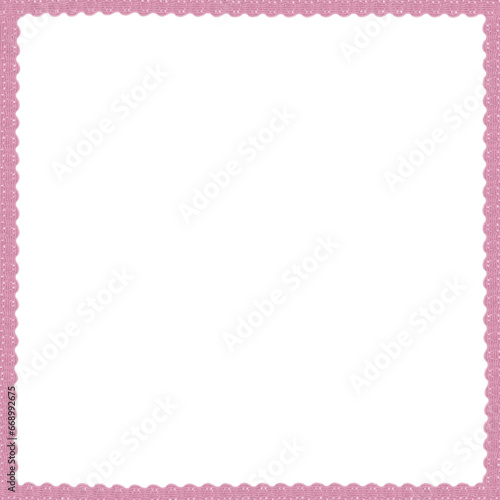 正方形　シンプルなピンク色の細いレースで作った背景透明フレーム